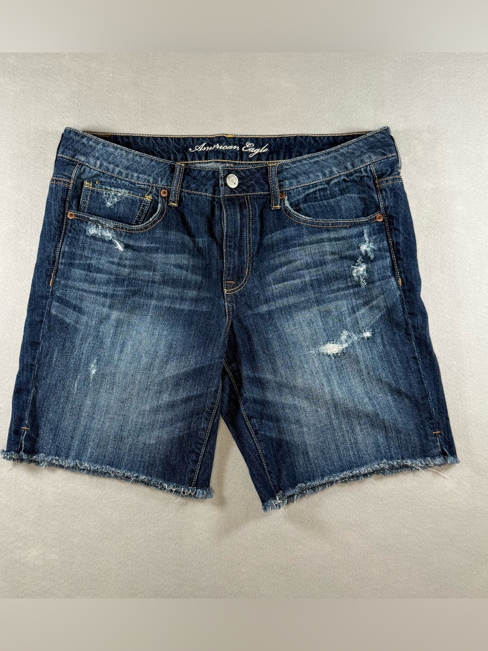 American Eagle Outfitters womens Distressed Dark Blue Denim Cutoff Short size 12